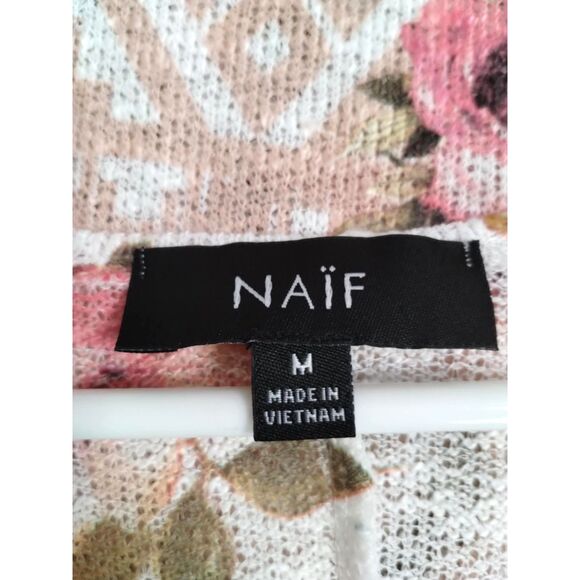 Naif Pink Floral Casual Cold Shoulder Knit Top Size M - Picture 7 of 7